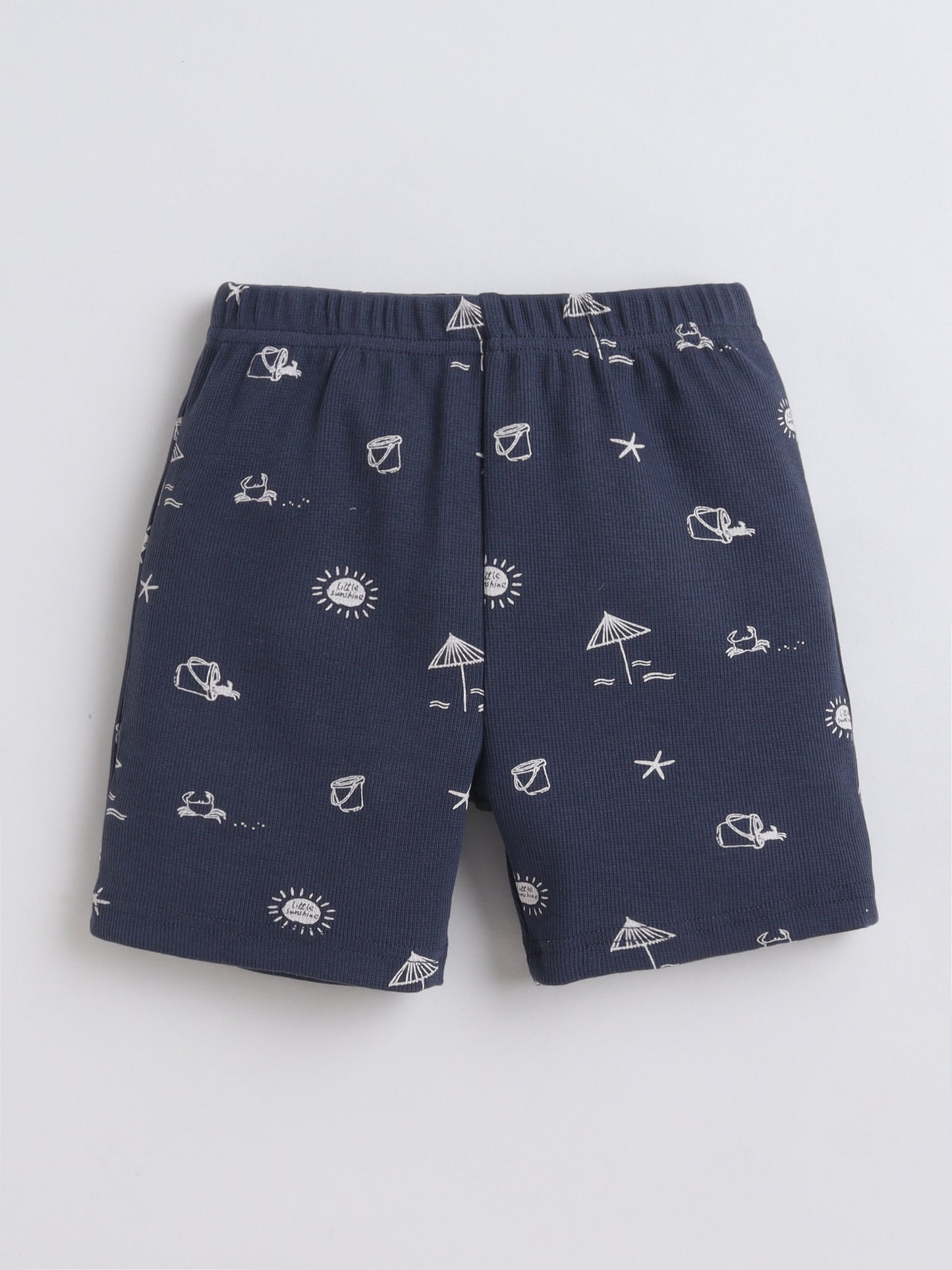 Baby Nation Cotton Knit Half Sleeves Beach Theme Printed Coordinating Shorts Set - Navy