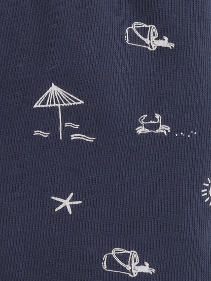Baby Nation Cotton Knit Half Sleeves Beach Theme Printed Coordinating Shorts Set - Navy
