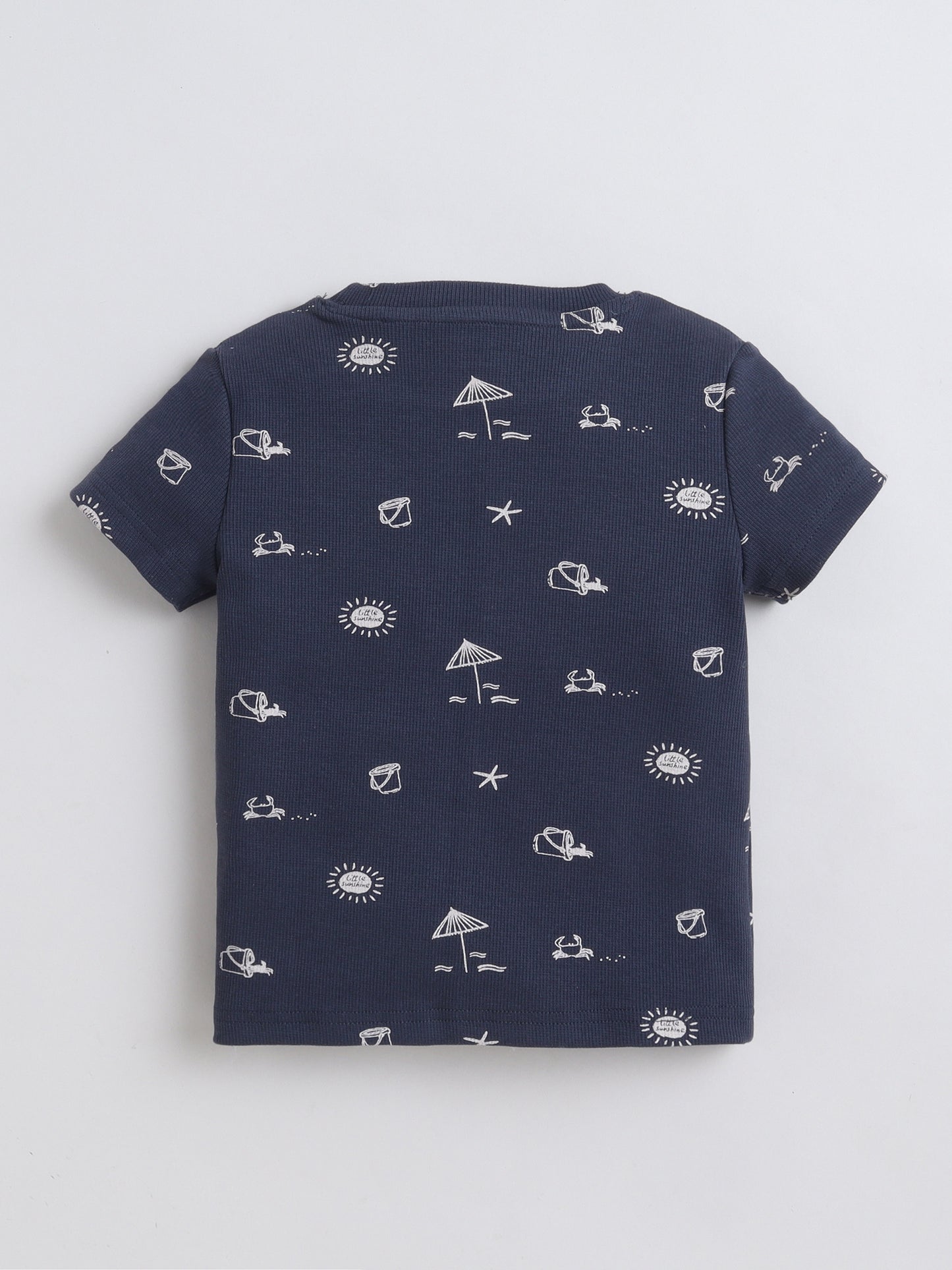 Baby Nation Cotton Knit Half Sleeves Beach Theme Printed Coordinating Shorts Set - Navy
