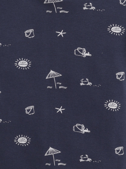 Baby Nation Cotton Knit Half Sleeves Beach Theme Printed Coordinating Shorts Set - Navy