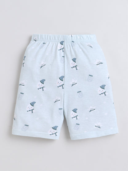 Baby Nation Cotton Knit Half Sleeves Baby Rat Printed Coordinating Shorts Set - Light Green