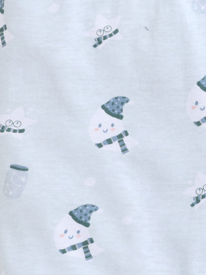 Baby Nation Cotton Knit Half Sleeves Baby Rat Printed Coordinating Shorts Set - Light Green