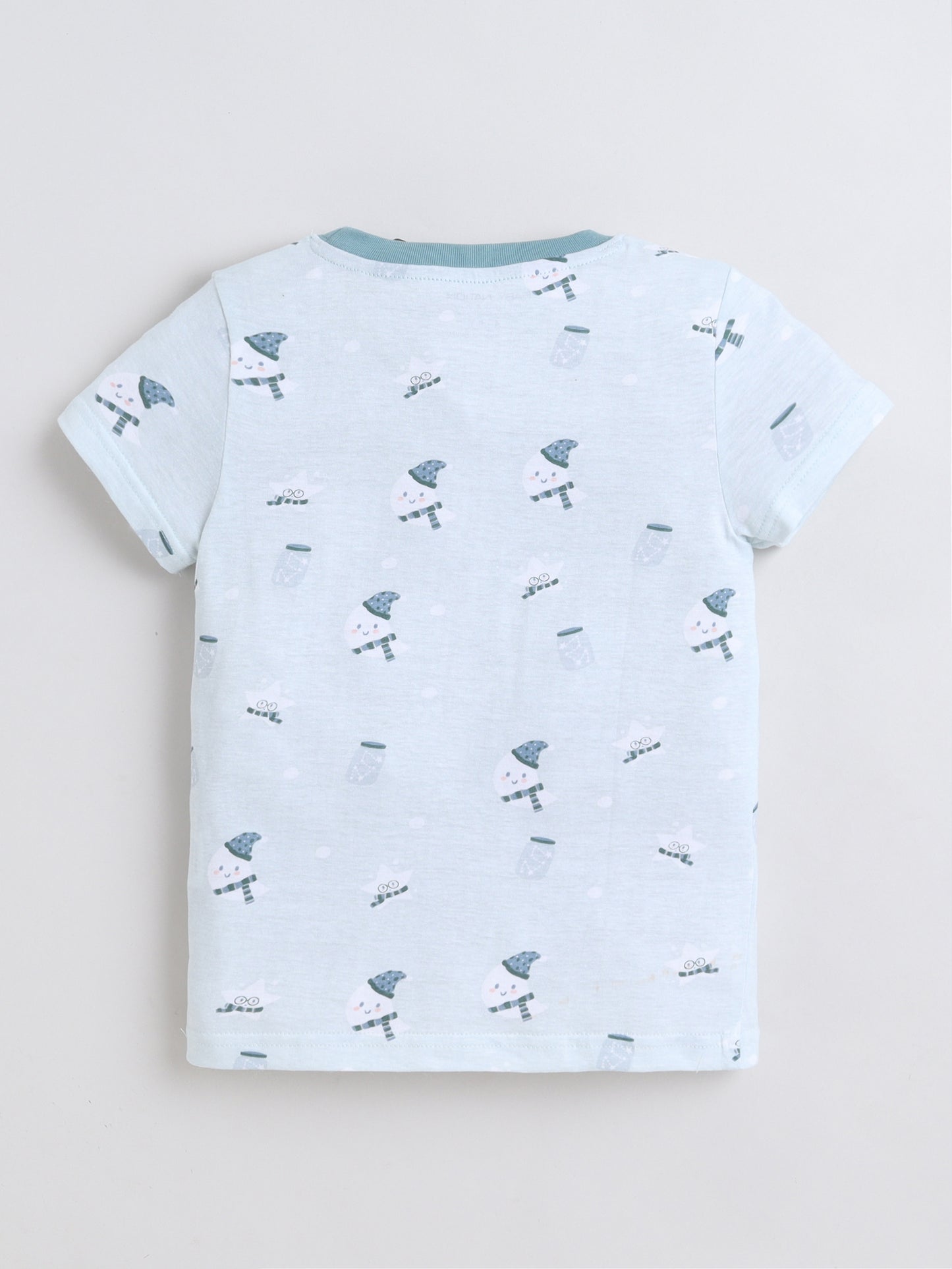 Baby Nation Cotton Knit Half Sleeves Baby Rat Printed Coordinating Shorts Set - Light Green