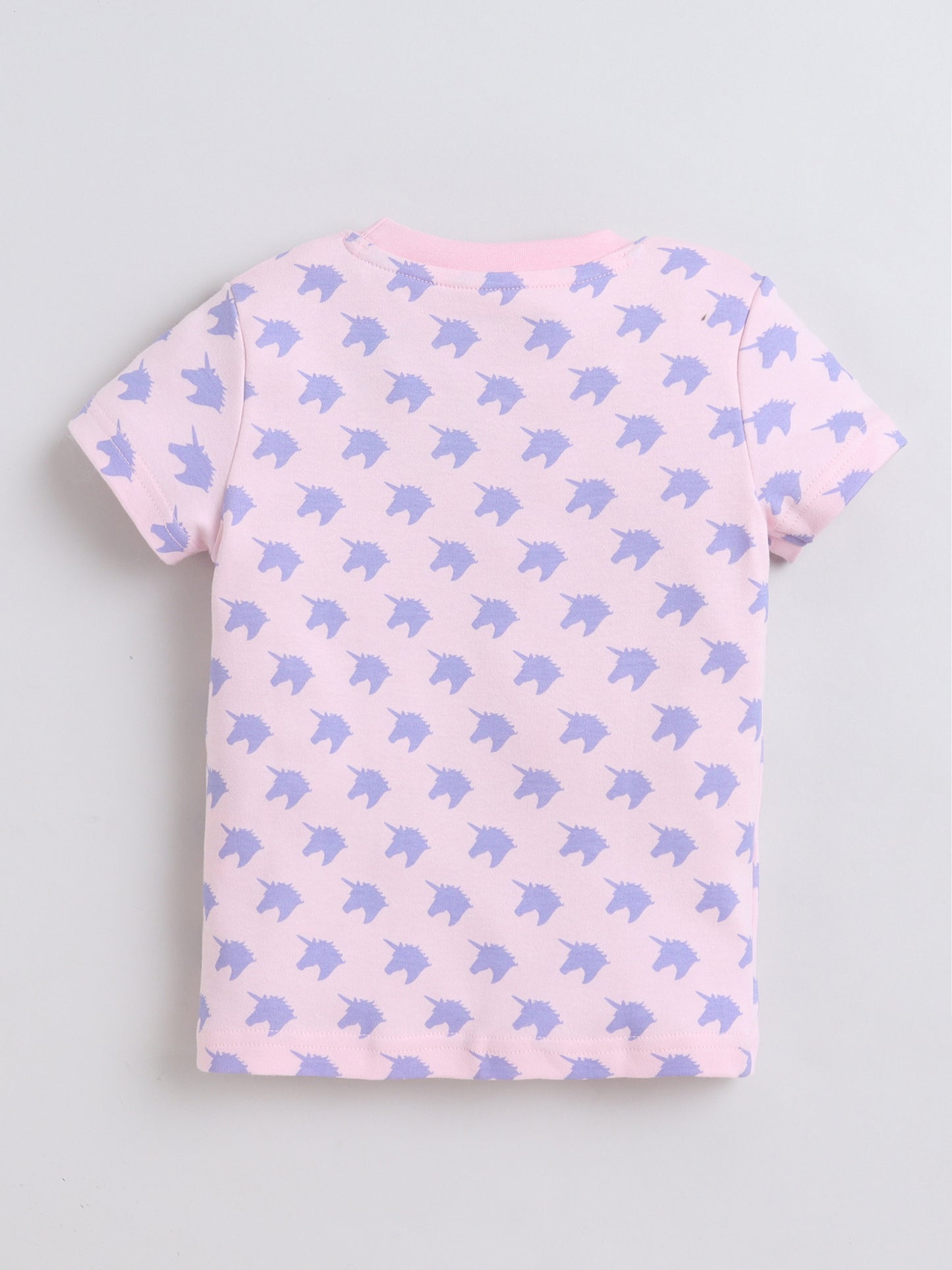 Baby Nation Cotton Knit Half Sleeves Unicorn Printed Coordinating Shorts Set - Baby Pink