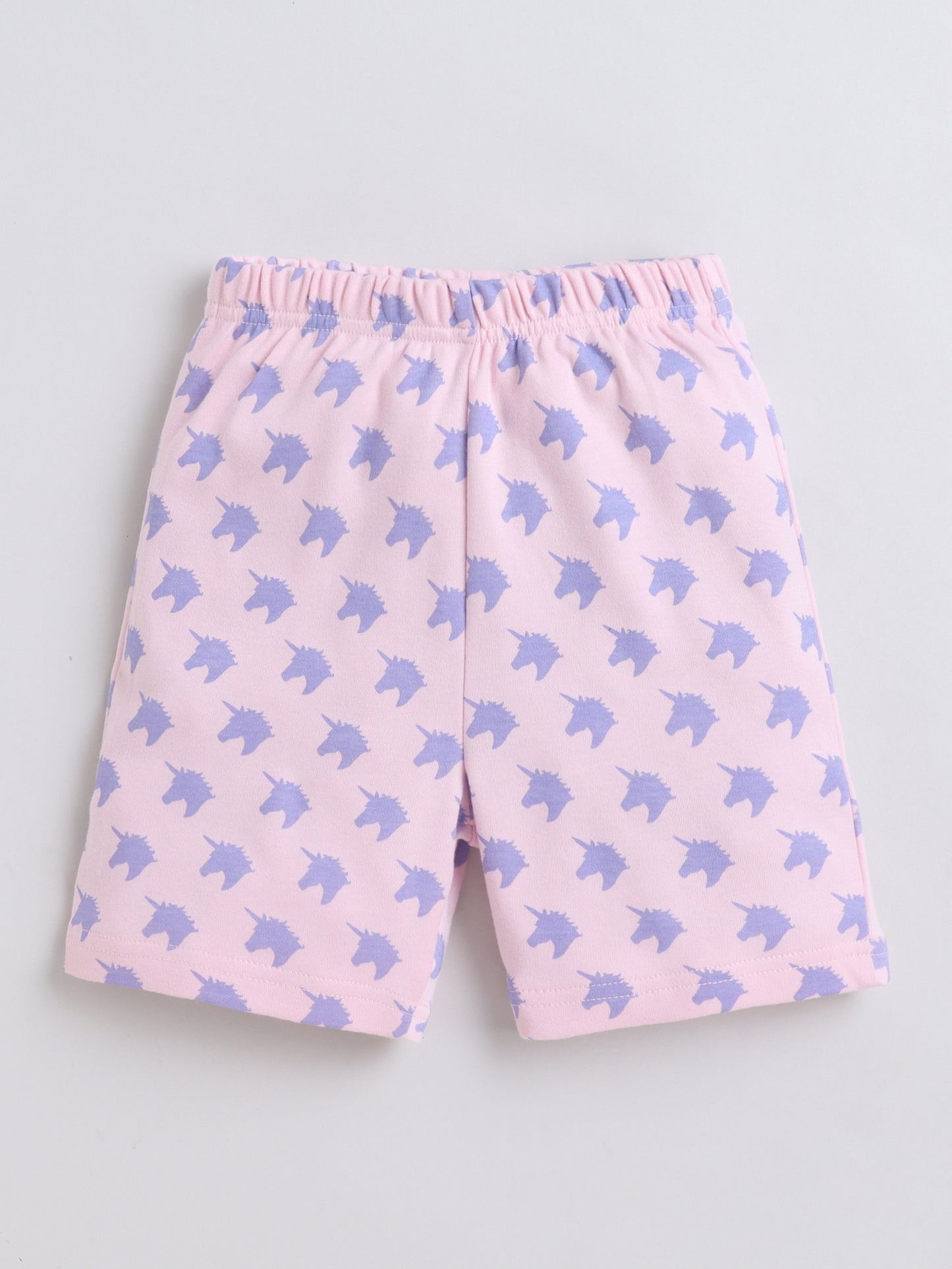 Baby Nation Cotton Knit Half Sleeves Unicorn Printed Coordinating Shorts Set - Baby Pink