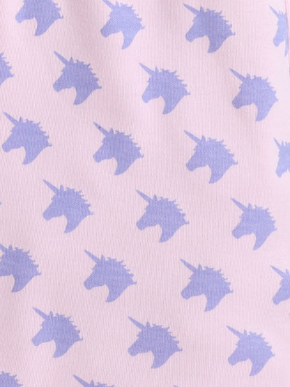 Baby Nation Cotton Knit Half Sleeves Unicorn Printed Coordinating Shorts Set - Baby Pink