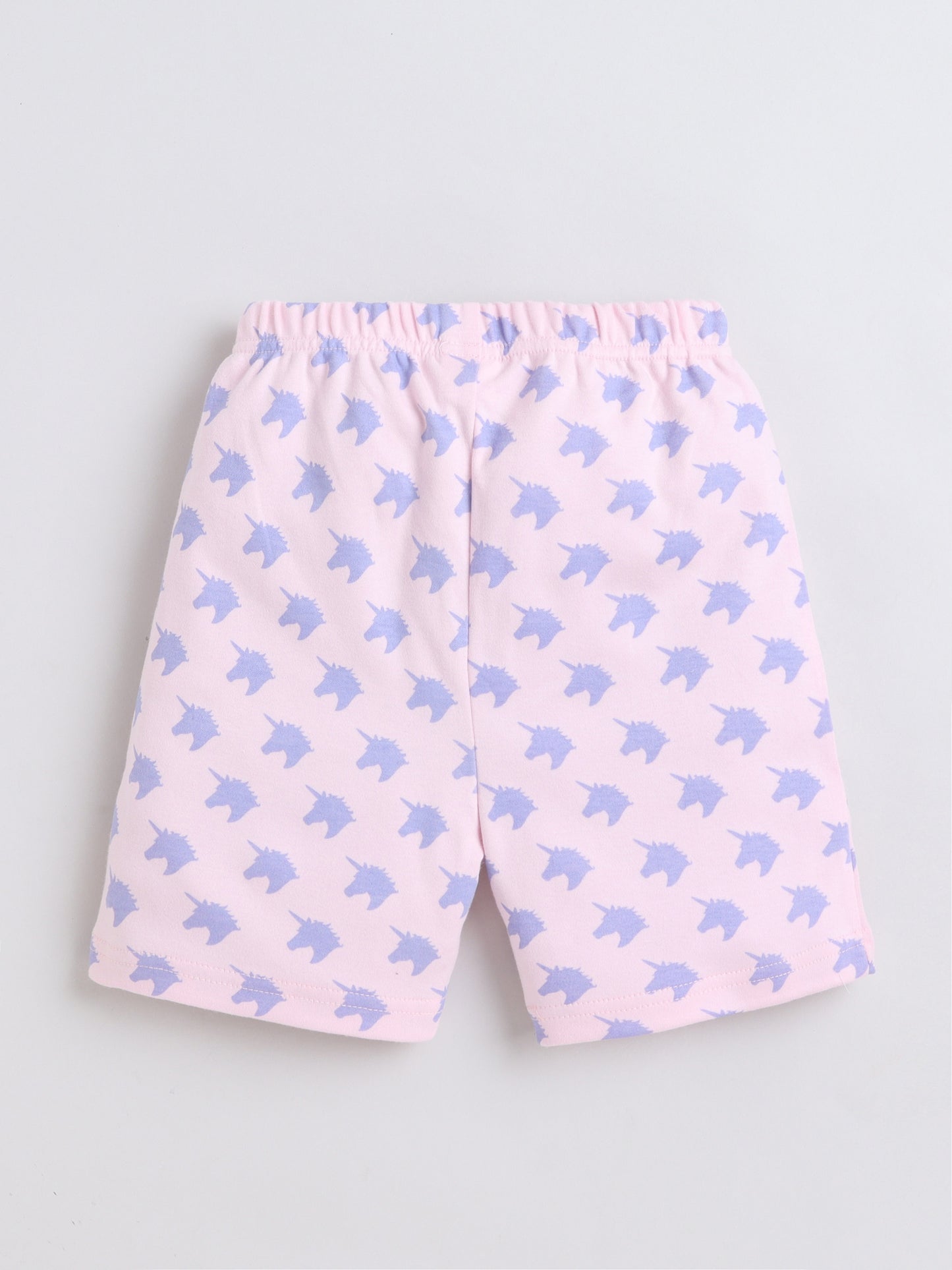 Baby Nation Cotton Knit Half Sleeves Unicorn Printed Coordinating Shorts Set - Baby Pink