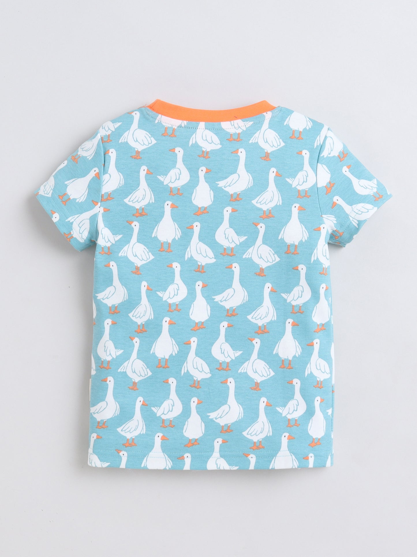 BABY NATION Cotton Knit Half Sleeves Duck Printed Coordinating Shorts Set - Blue