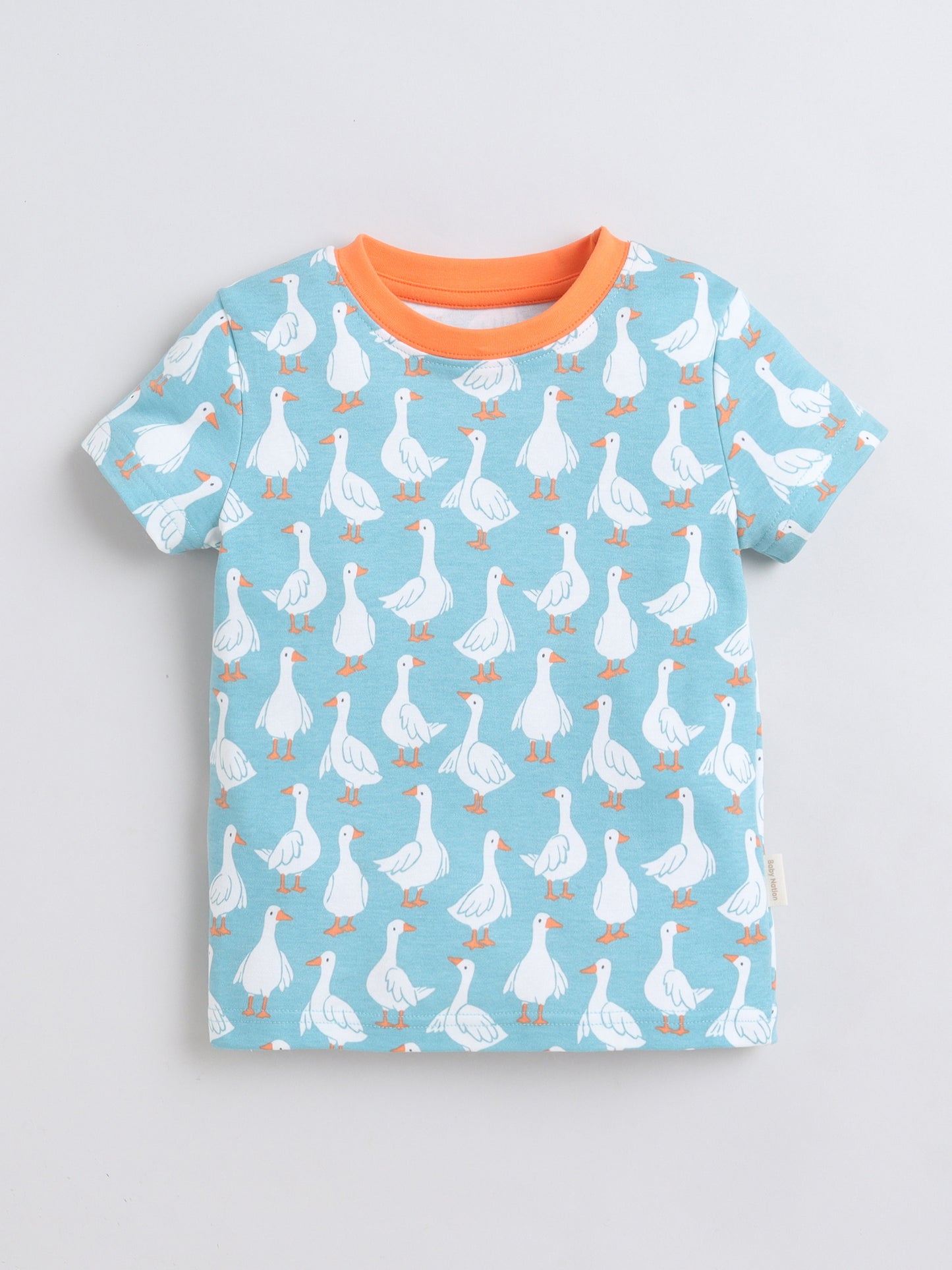 BABY NATION Cotton Knit Half Sleeves Duck Printed Coordinating Shorts Set - Blue