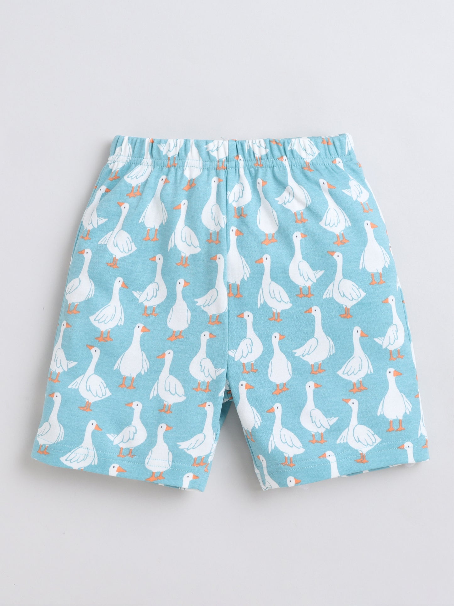 BABY NATION Cotton Knit Half Sleeves Duck Printed Coordinating Shorts Set - Blue