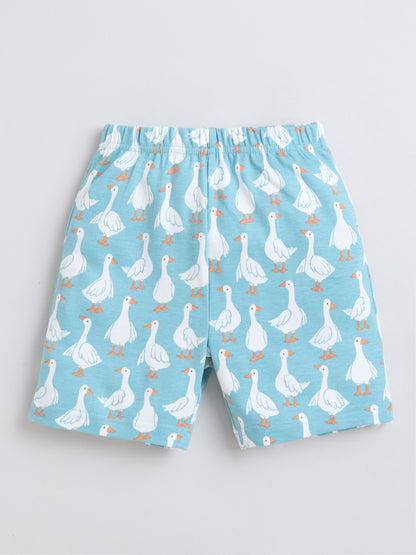 BABY NATION Cotton Knit Half Sleeves Duck Printed Coordinating Shorts Set - Blue