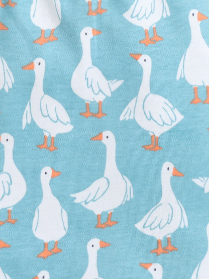 BABY NATION Cotton Knit Half Sleeves Duck Printed Coordinating Shorts Set - Blue