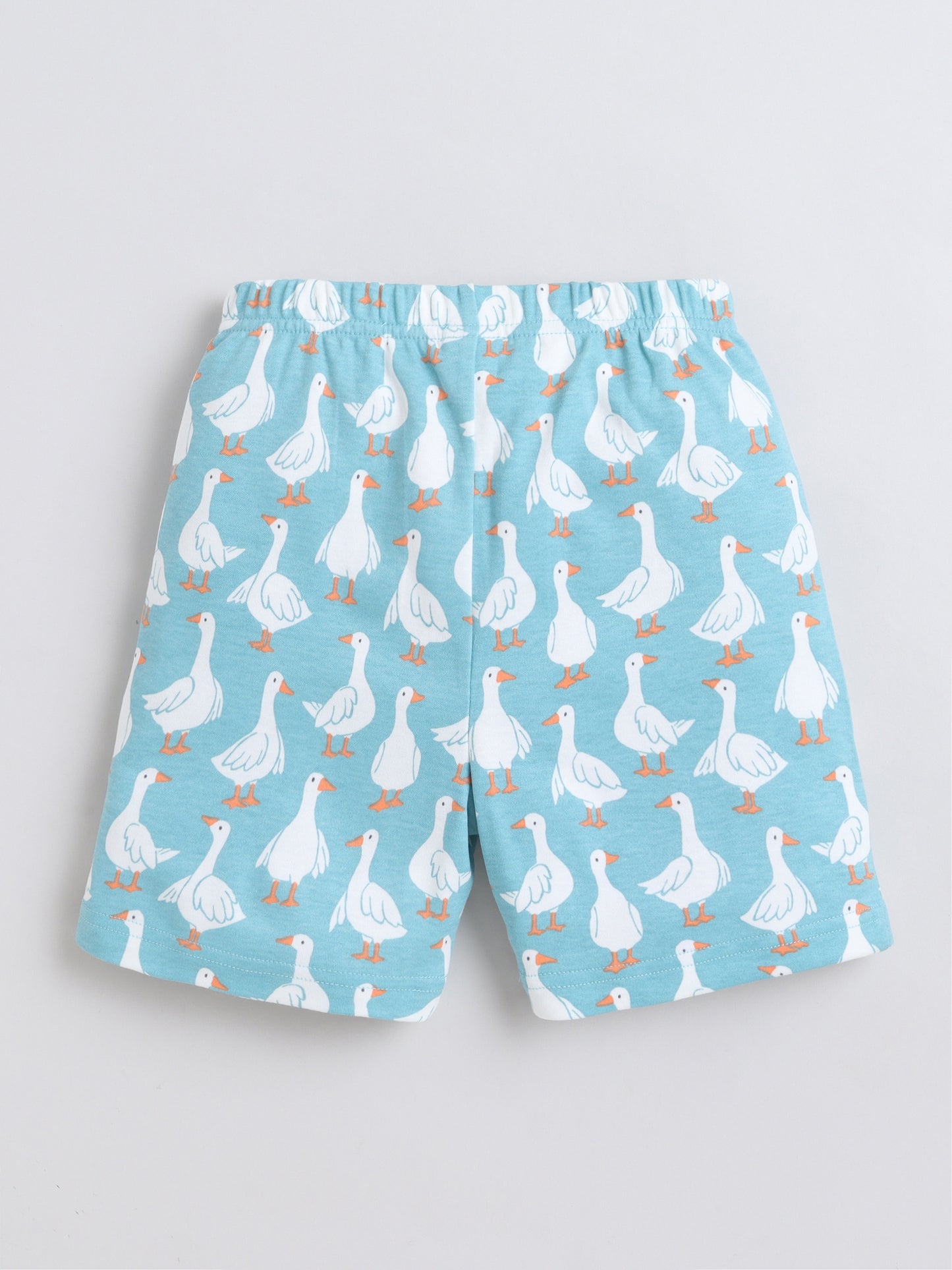BABY NATION Cotton Knit Half Sleeves Duck Printed Coordinating Shorts Set - Blue