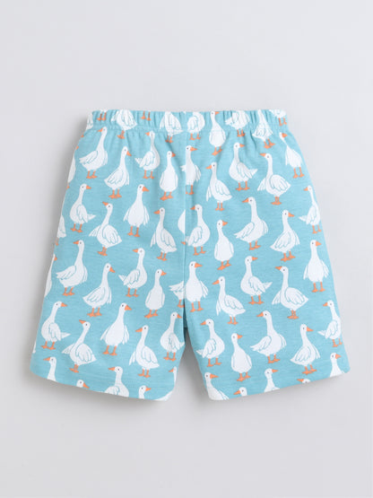 BABY NATION Cotton Knit Half Sleeves Duck Printed Coordinating Shorts Set - Blue