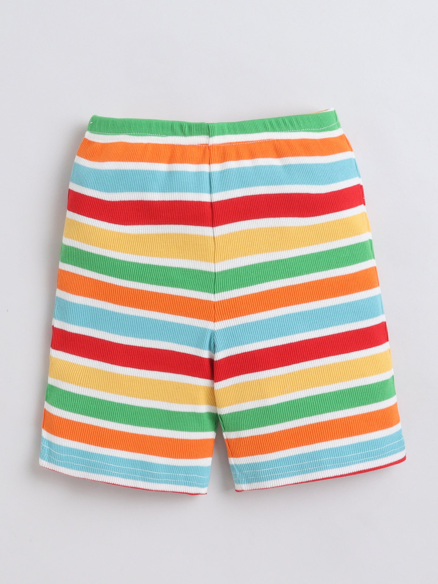 Baby Nation Cotton Knit Half Sleeves Rainbow Striped Coordinating Shorts Set - Multi Color