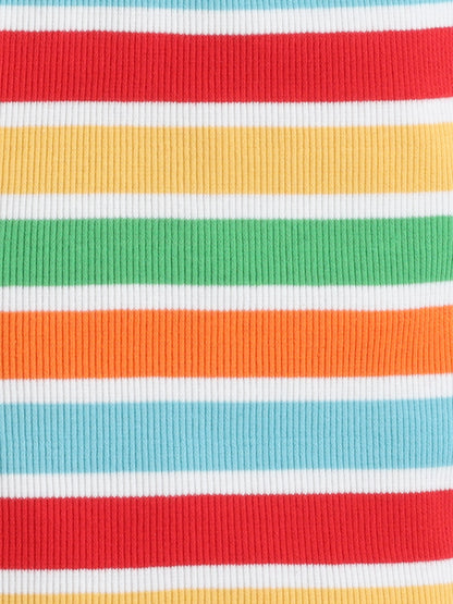Baby Nation Cotton Knit Half Sleeves Rainbow Striped Coordinating Shorts Set - Multi Color