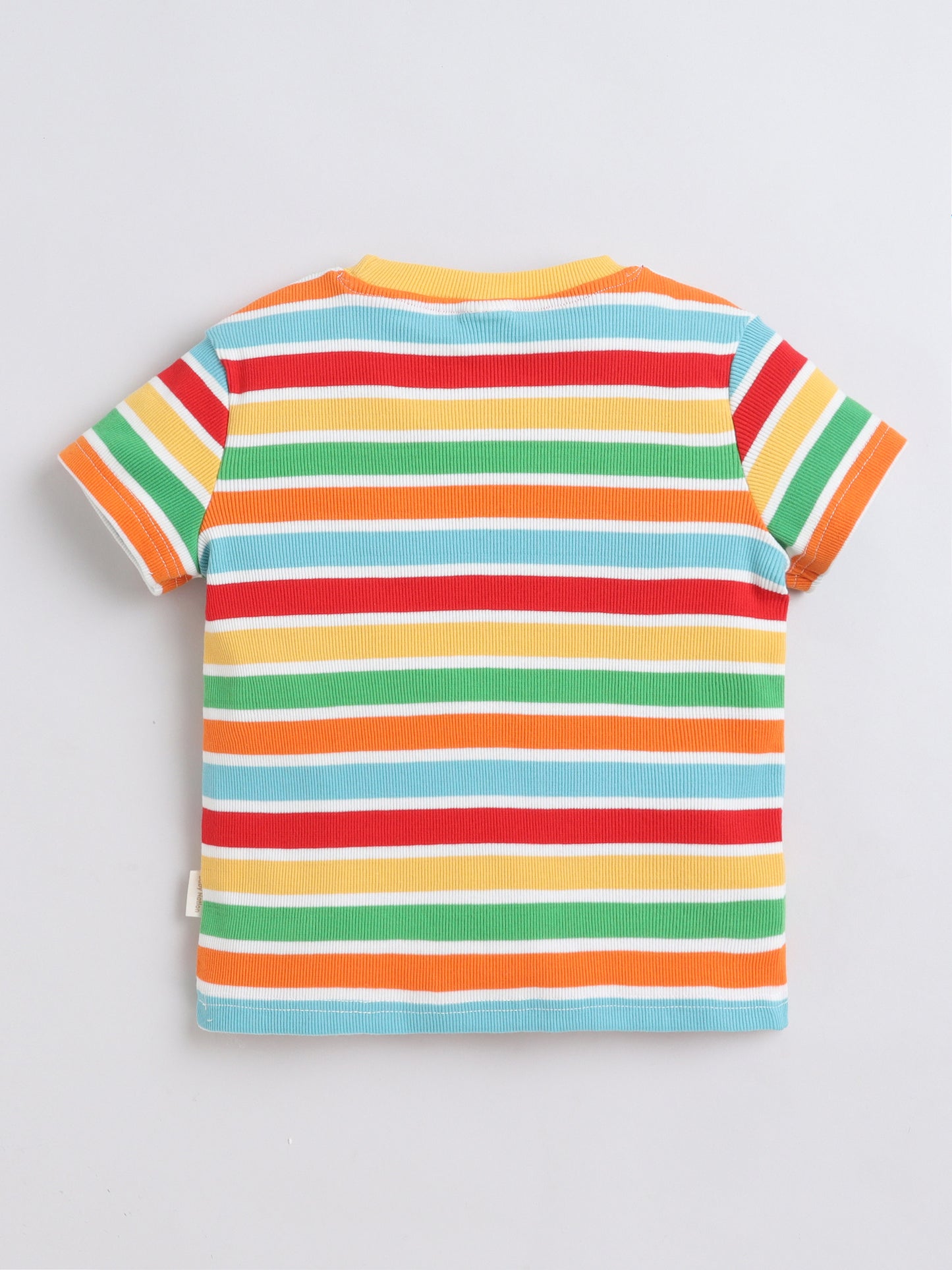 Baby Nation Cotton Knit Half Sleeves Rainbow Striped Coordinating Shorts Set - Multi Color