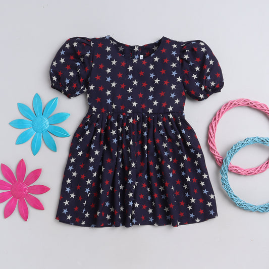 Girls Printed Dress Navy