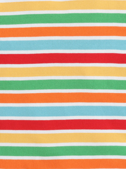 Baby Nation Cotton Knit Half Sleeves Rainbow Striped Coordinating Shorts Set - Multi Color