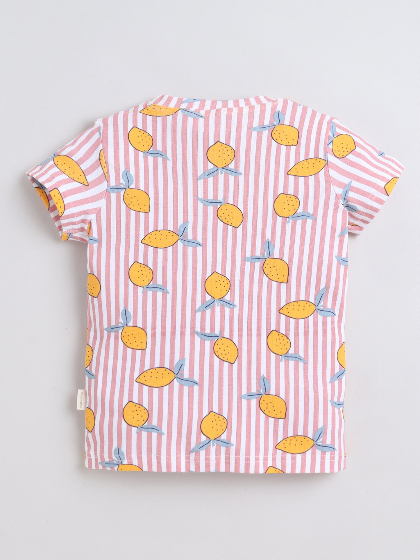 Baby Nation Cotton Knit Half Sleeves Mangos Printed Coordinating Shorts Set - Baby Pink
