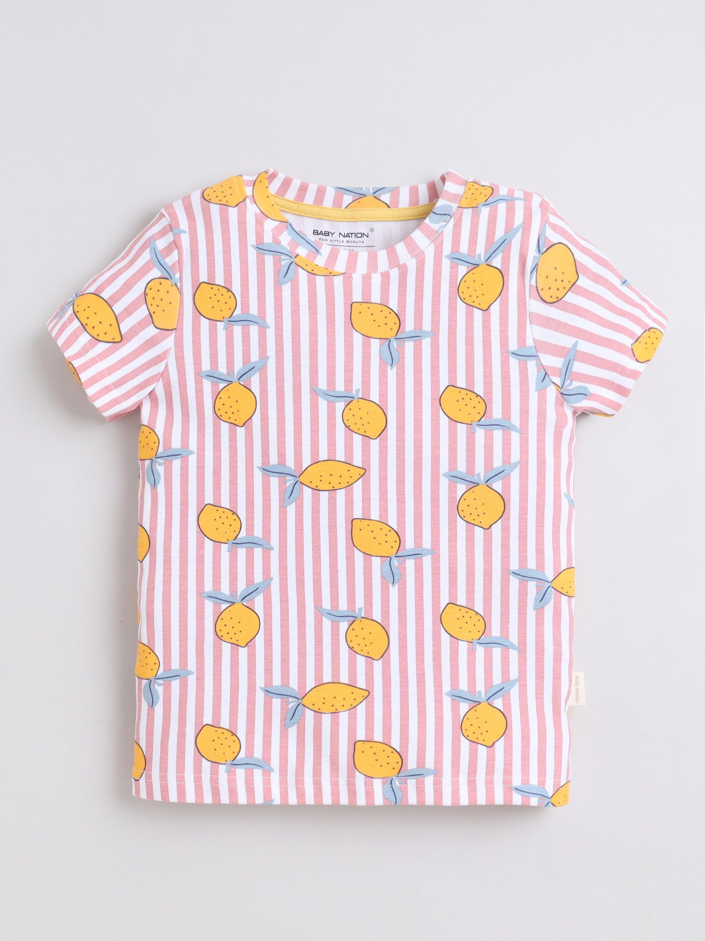 Baby Nation Cotton Knit Half Sleeves Mangos Printed Coordinating Shorts Set - Baby Pink