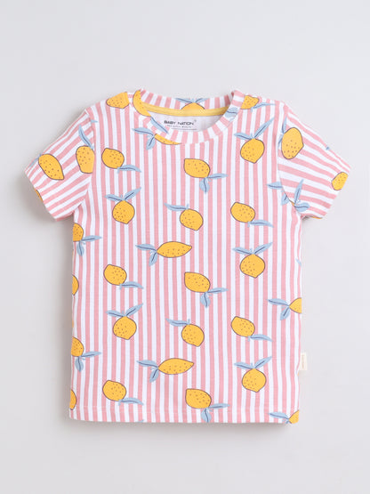 Baby Nation Cotton Knit Half Sleeves Mangos Printed Coordinating Shorts Set - Baby Pink