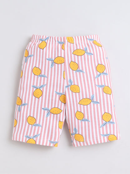 Baby Nation Cotton Knit Half Sleeves Mangos Printed Coordinating Shorts Set - Baby Pink