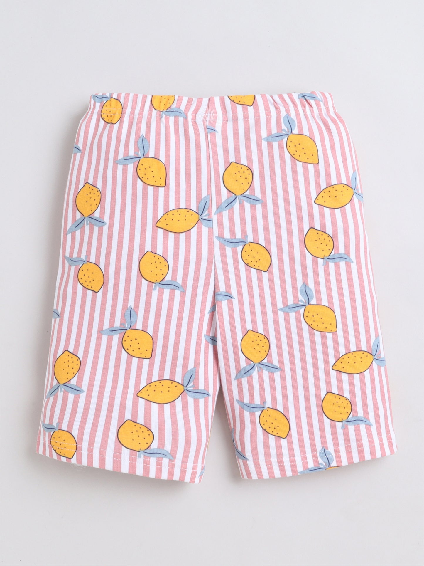 Baby Nation Cotton Knit Half Sleeves Mangos Printed Coordinating Shorts Set - Baby Pink