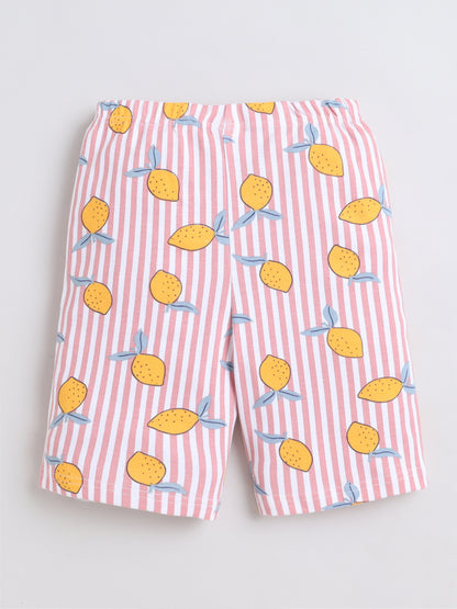 Baby Nation Cotton Knit Half Sleeves Mangos Printed Coordinating Shorts Set - Baby Pink