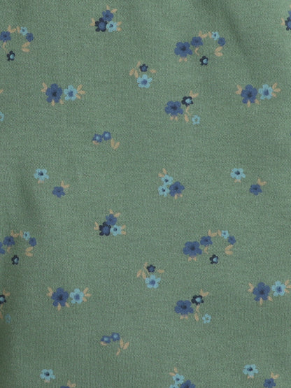 Baby Nation Cotton Knit Half Sleeves Flower Bunch Printed Coordinating Shorts Set - Green