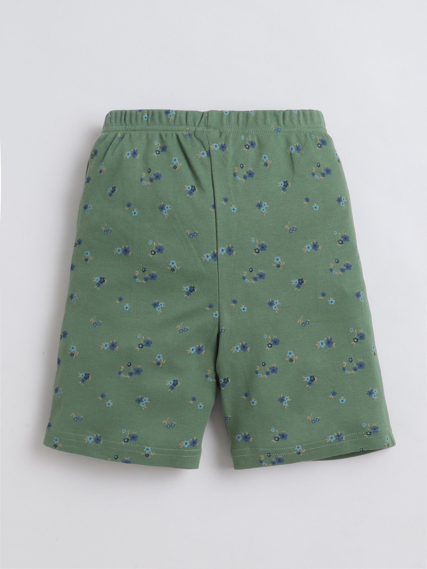 Baby Nation Cotton Knit Half Sleeves Flower Bunch Printed Coordinating Shorts Set - Green