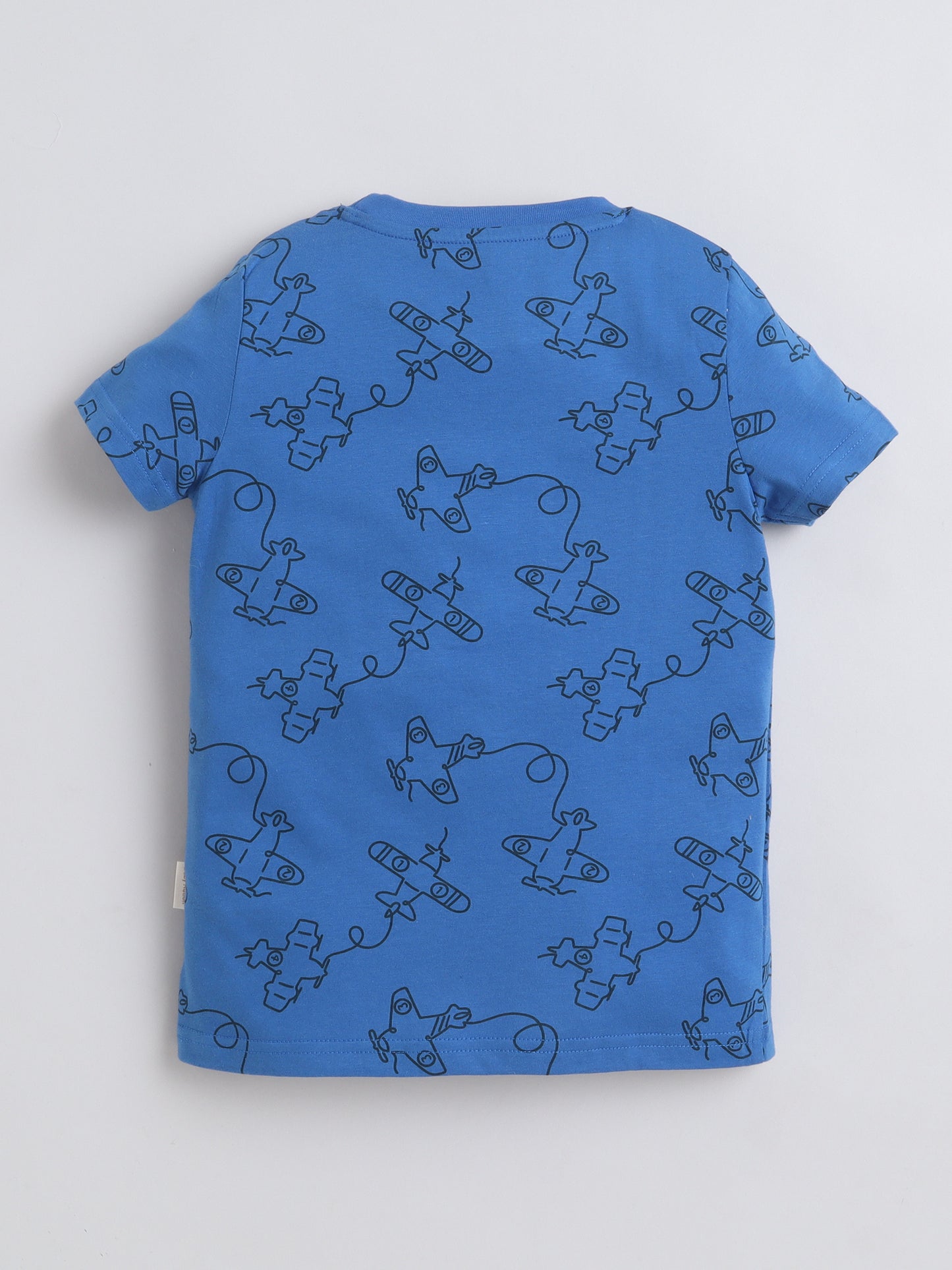 Baby Nation Cotton Knit Half Sleeves Blue Airplane Coordinating Shorts Set - blue