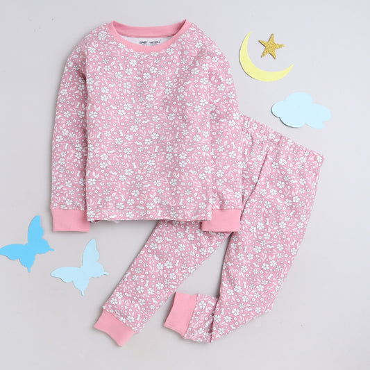 Kids Night Wear Sets Pink Rat