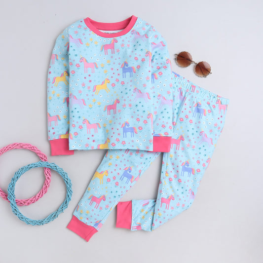 Kids Night Wear Sets Blue Unicorn