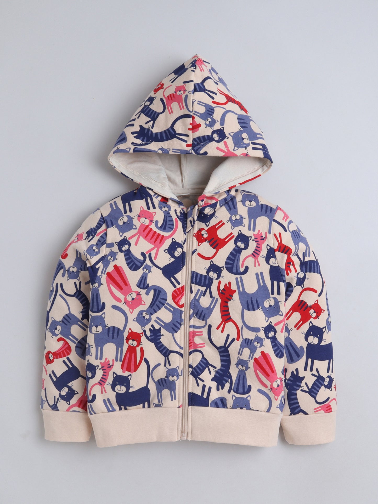 Unisex Printed Winter Hoodie – Cream Cat