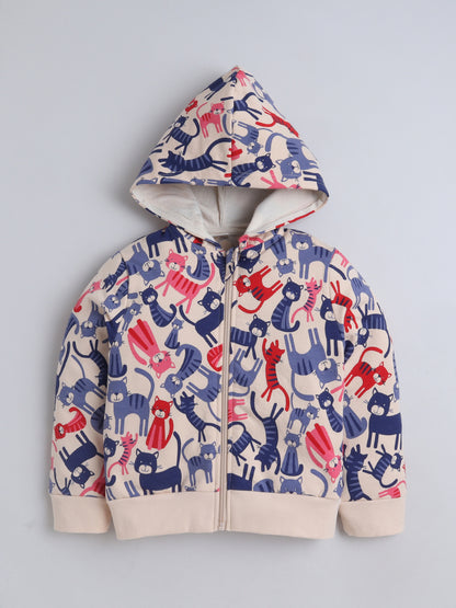 Unisex Printed Winter Hoodie – Cream Cat