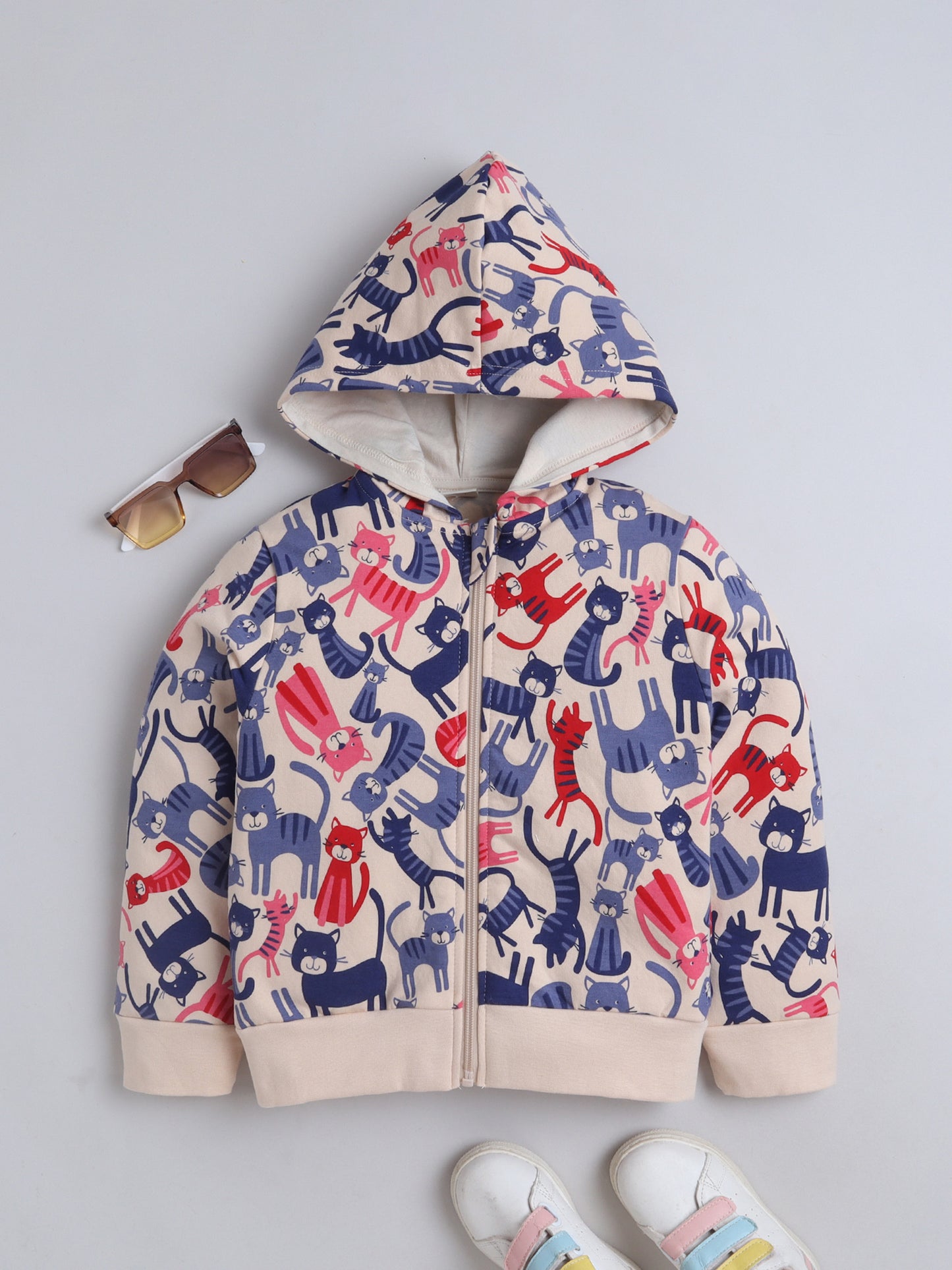Unisex Printed Winter Hoodie – Cream Cat
