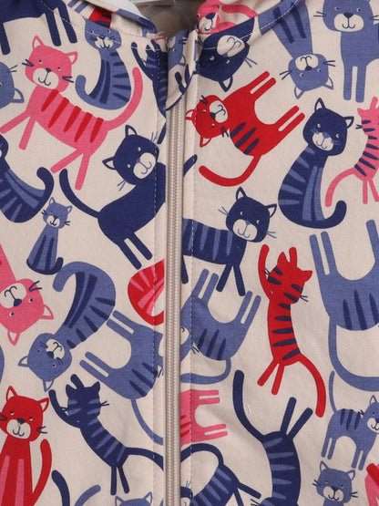 Unisex Printed Winter Hoodie – Cream Cat