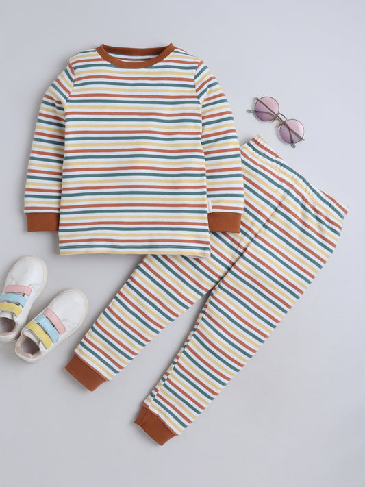 Baby Nation Kids Printed Cotton Night Suit Set- Rainbow Stripes