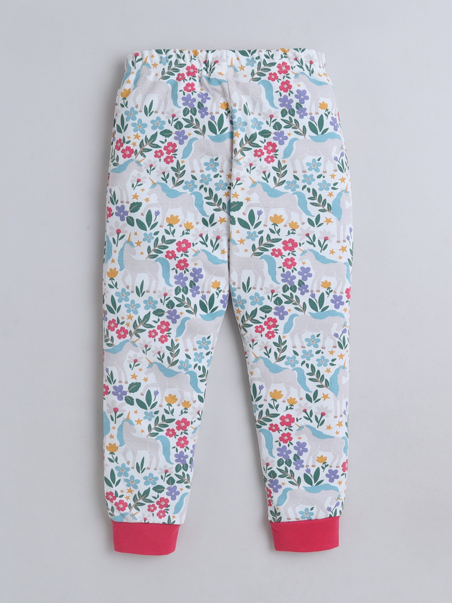 Baby Nation Kids Printed Cotton Night Suit Set- White Unicorn