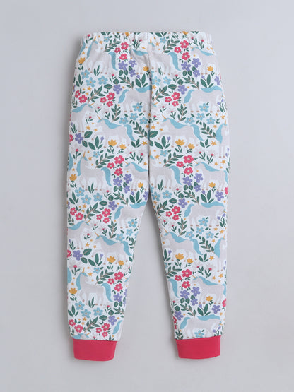 Baby Nation Kids Printed Cotton Night Suit Set- White Unicorn