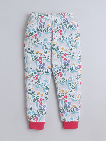 Baby Nation Kids Printed Cotton Night Suit Set- White Unicorn