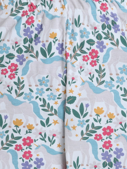 Baby Nation Kids Printed Cotton Night Suit Set- White Unicorn