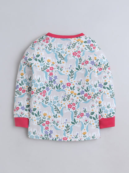 Baby Nation Kids Printed Cotton Night Suit Set- White Unicorn