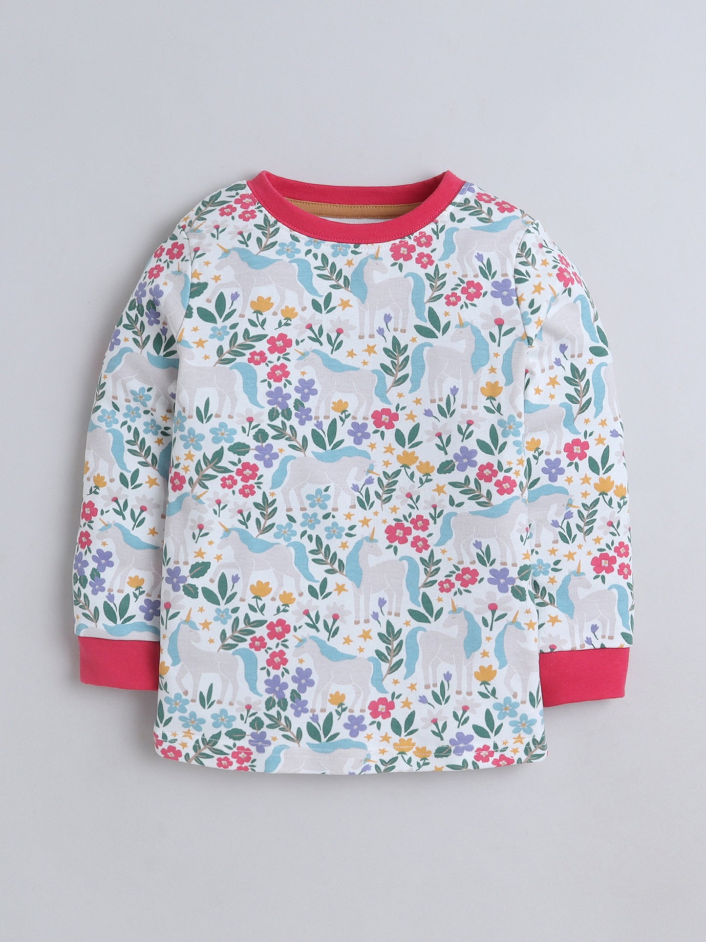 Baby Nation Kids Printed Cotton Night Suit Set- White Unicorn