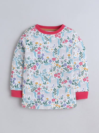 Baby Nation Kids Printed Cotton Night Suit Set- White Unicorn