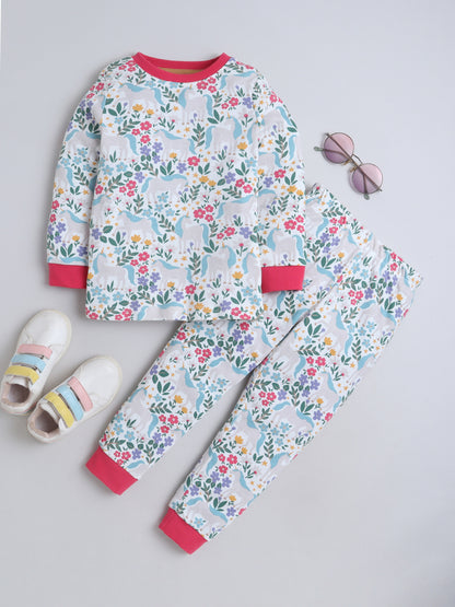 Baby Nation Kids Printed Cotton Night Suit Set- White Unicorn