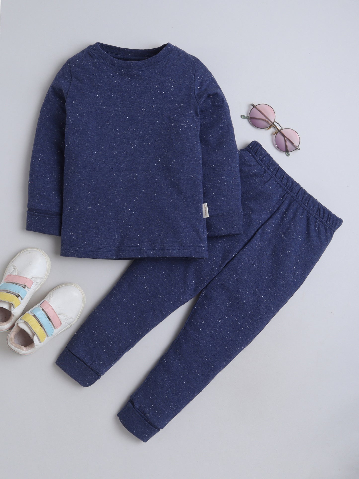 Baby Nation Kids Printed Cotton Night Suit Set- Navy Pique