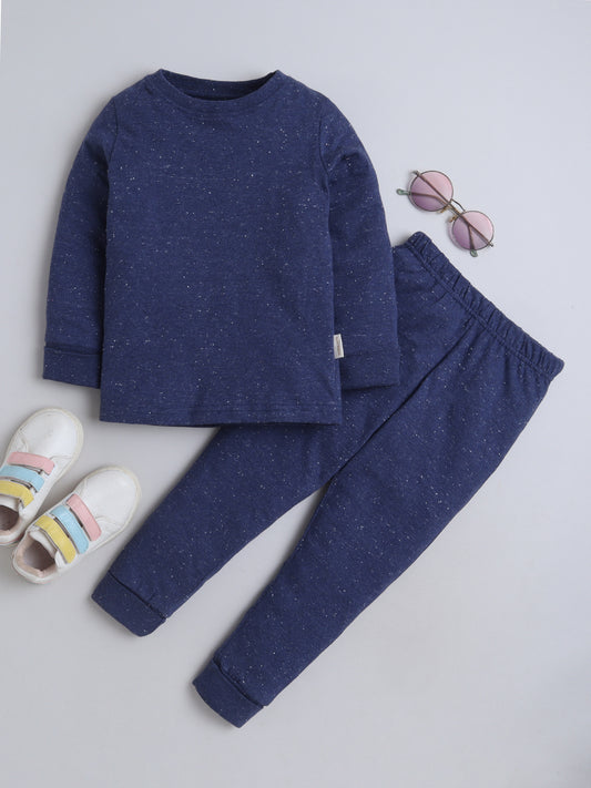 Baby Nation Kids Printed Cotton Night Suit Set- Navy Pique