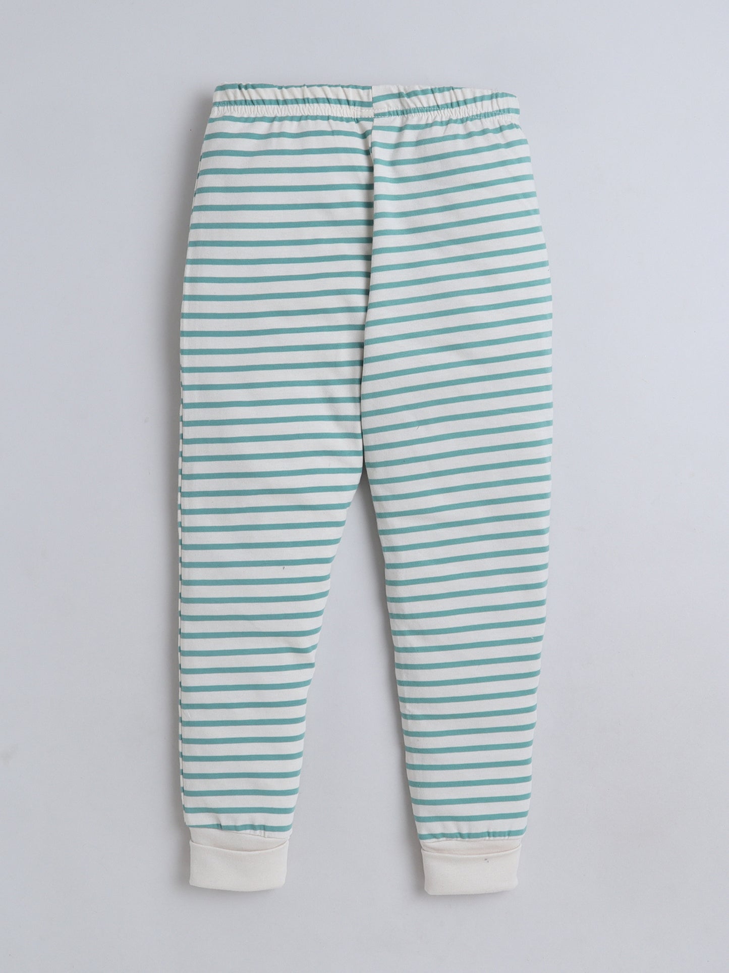 Baby Nation Kids Printed Cotton Night Suit Set- Green Stripes